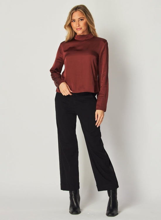 Bella DahlMock Neck Button Back Top - Brandy WineTops