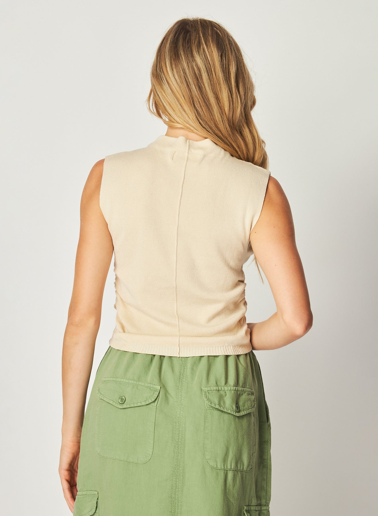 Bella DahlMock Neck Linen Jersey Top - Seashell SandTops