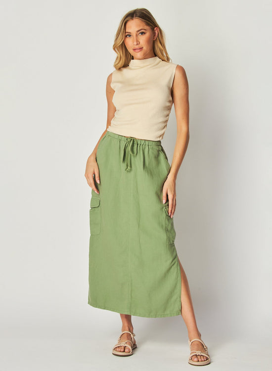 Bella DahlMock Neck Linen Jersey Top - Seashell SandTops