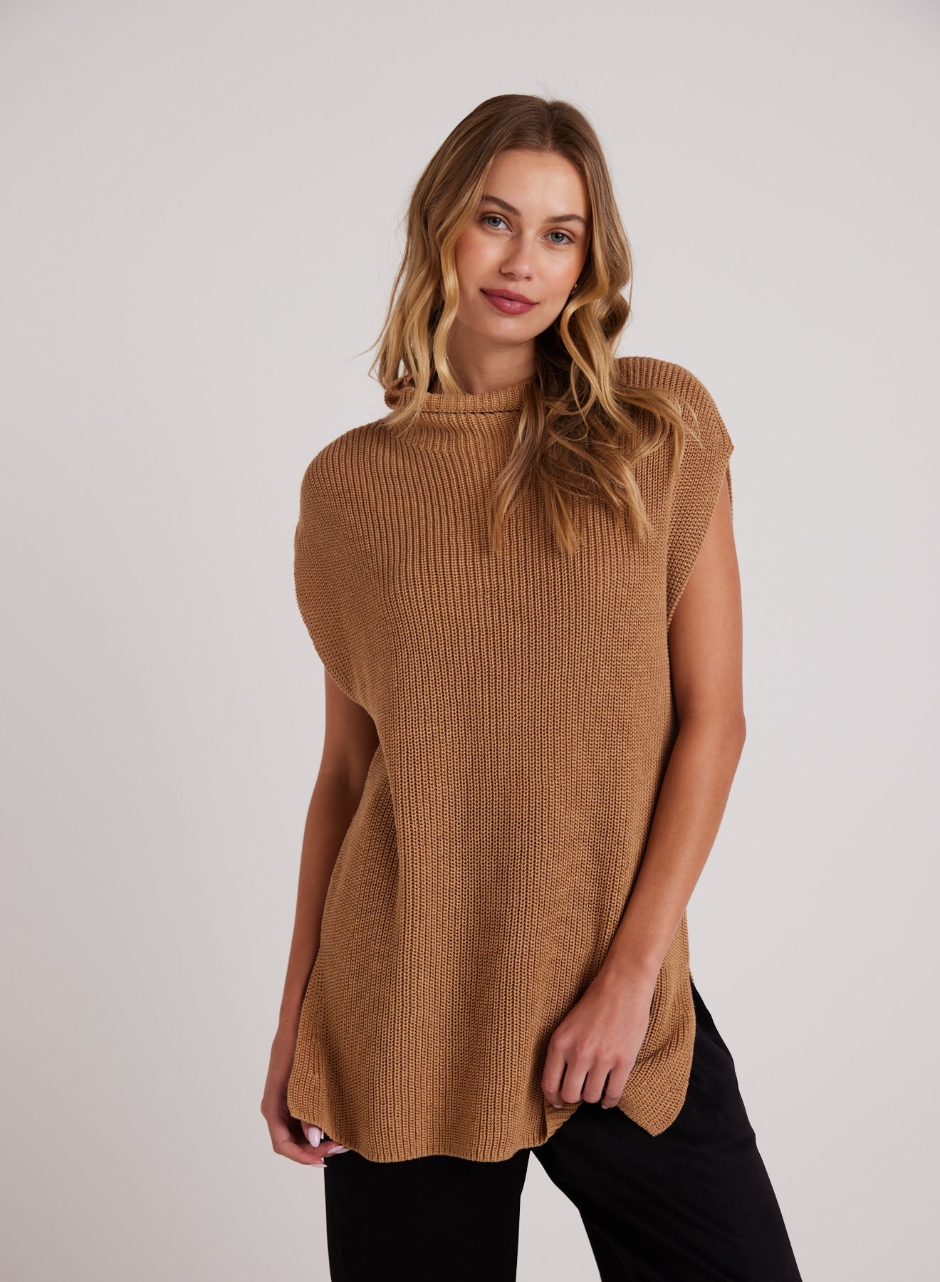 Bella DahlMock Neck Sweater Tunic - Golden CamelSweaters & Jackets