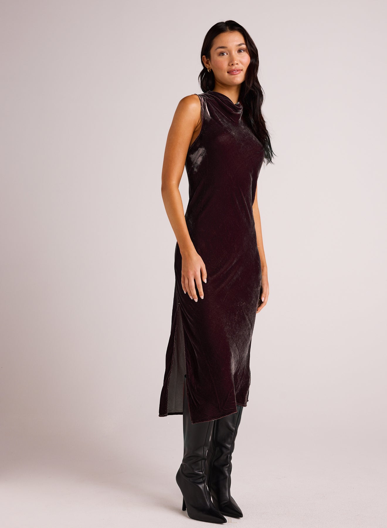 Bella DahlMock Neck Velvet Dress - AubergineDresses