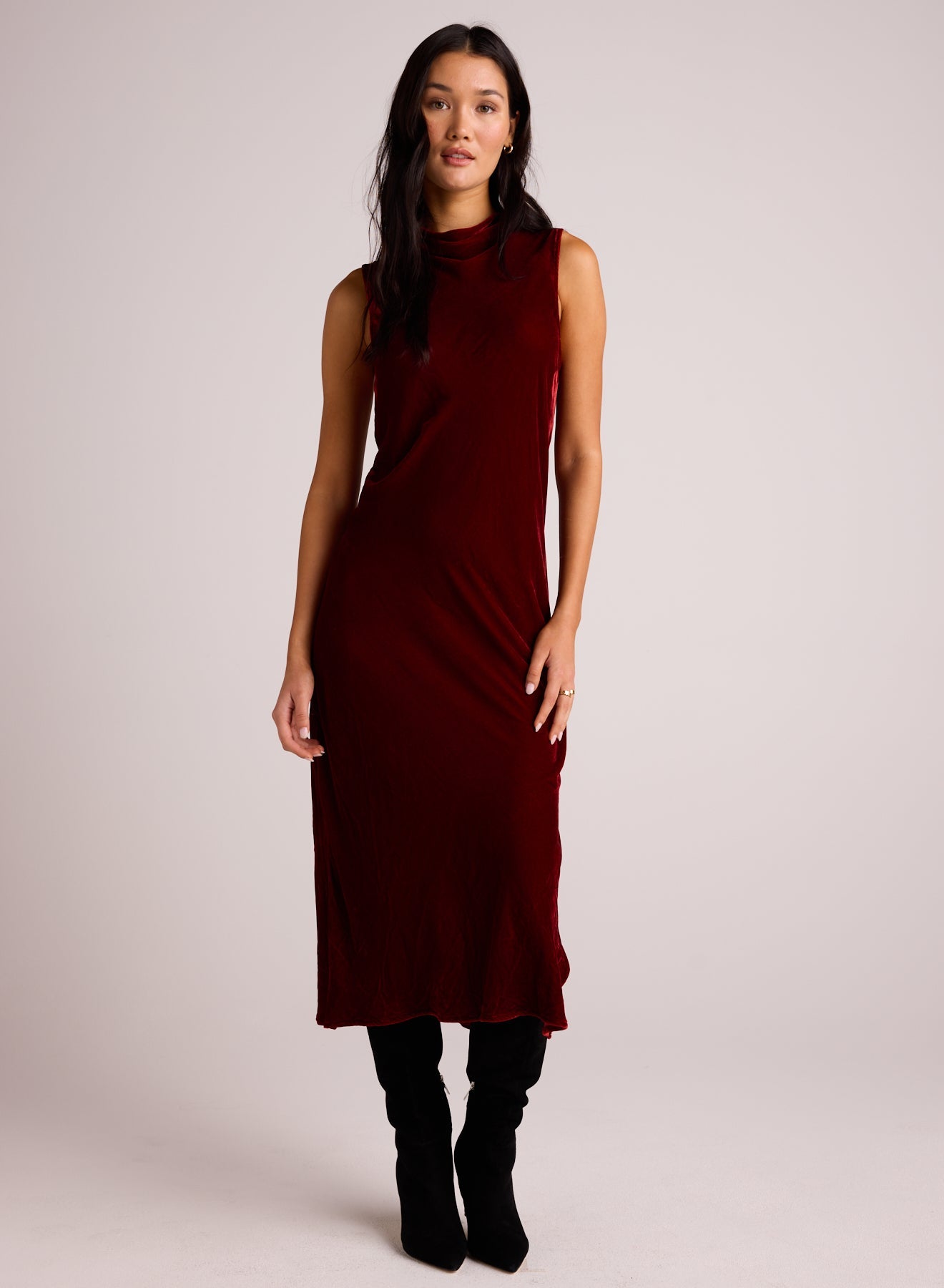 Bella DahlMock Neck Velvet Dress - Winter RougeDresses