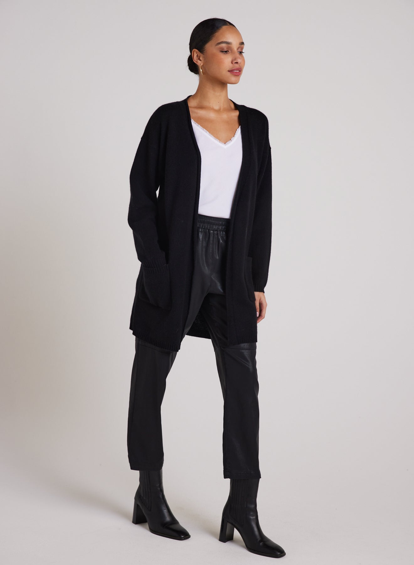 Bella DahlOpen Front Wool Cashmere Blend Cardigan - BlackSweaters & Jackets