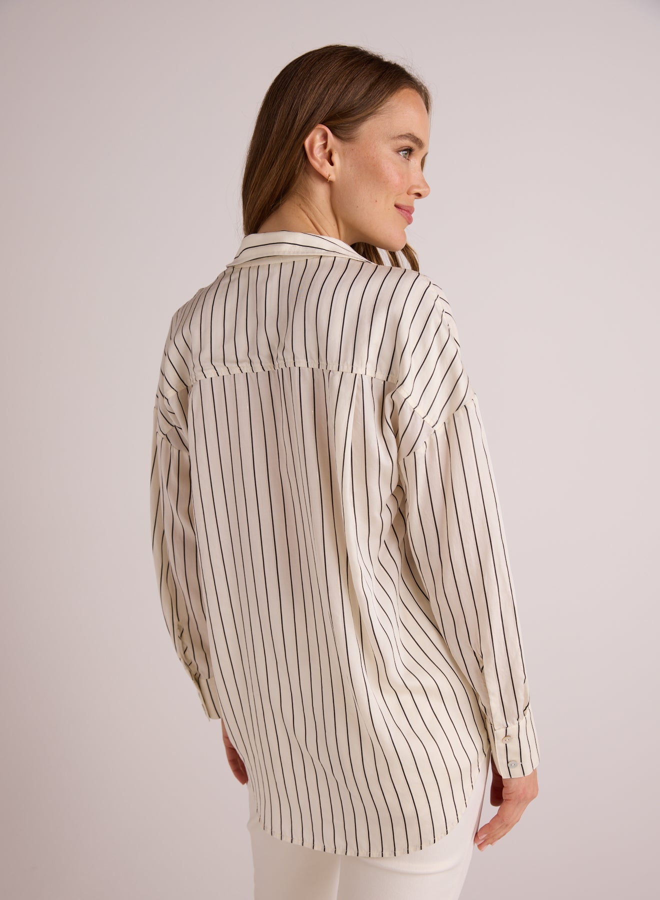 Bella DahlOversized Button Down - Ivory Lurex StripeTops