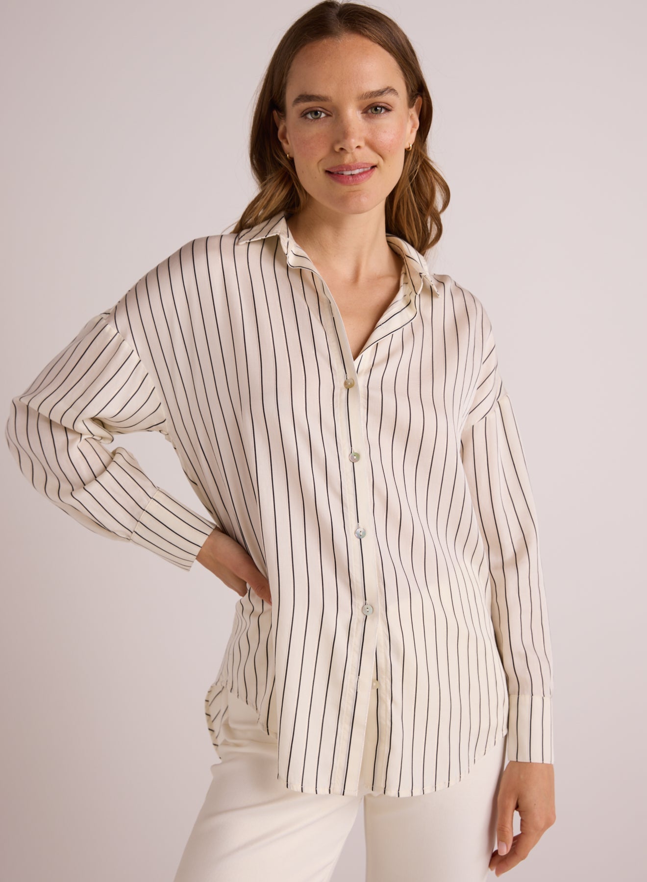 Bella shops Dahl Frayed Hem Pocket Button Down Striped Shirt XS