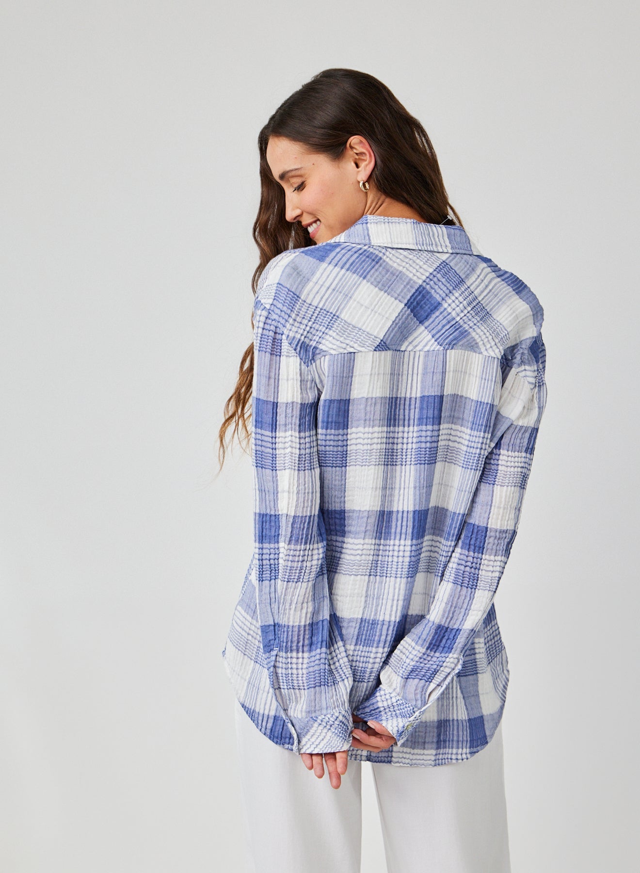 Bella DahlOversized Shirt with Pocket - Pacific Blue PlaidTops