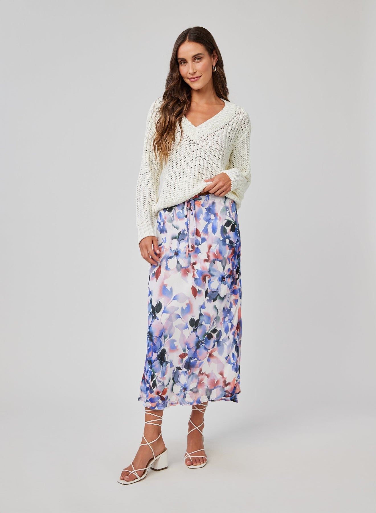 Bella DahlPetite Elastic Ruffle Waist Skirt - Magnolia Bloom PrintBottoms