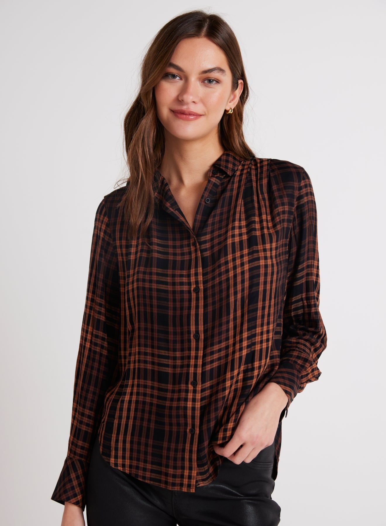 Bella DahlPleated Button Down Shirt - Autumn Ember PlaidTops