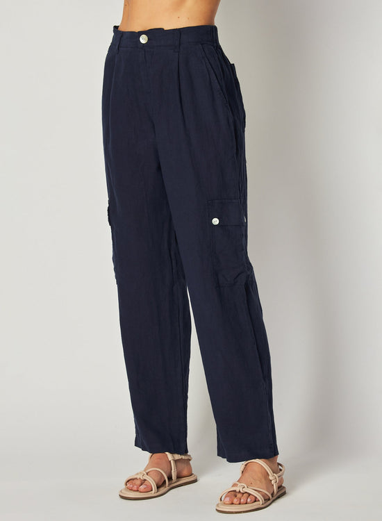 Bella DahlPleated Linen Cargo Trousers - Brazilian NavyBottoms