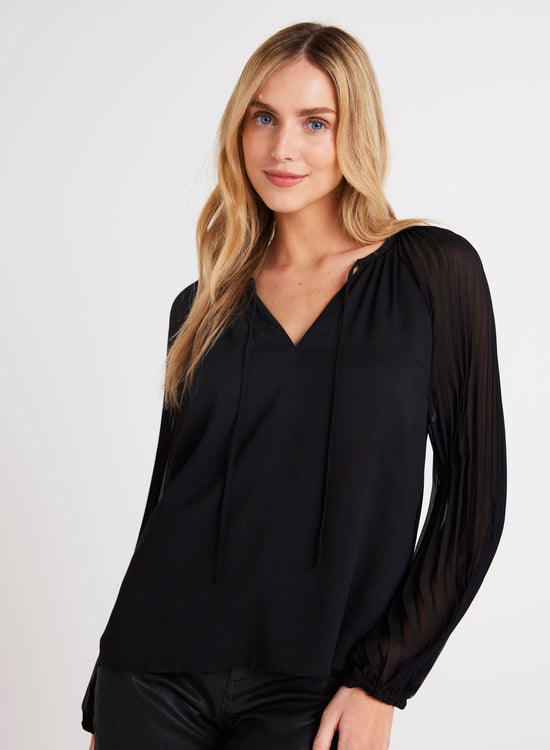 Bella DahlPleated Sleeve Raglan Pullover - BlackTops