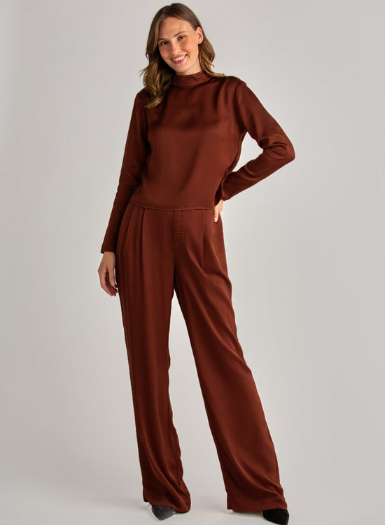 Bella DahlPleated Wide Leg Trouser - Brandy WineBottoms