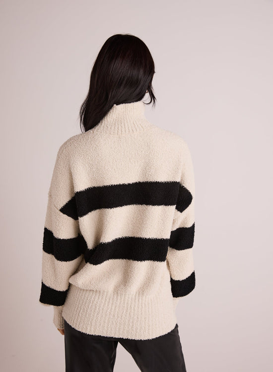 Bella DahlPlush Striped Turtleneck Sweater - Bone & BlackSweaters & Jackets