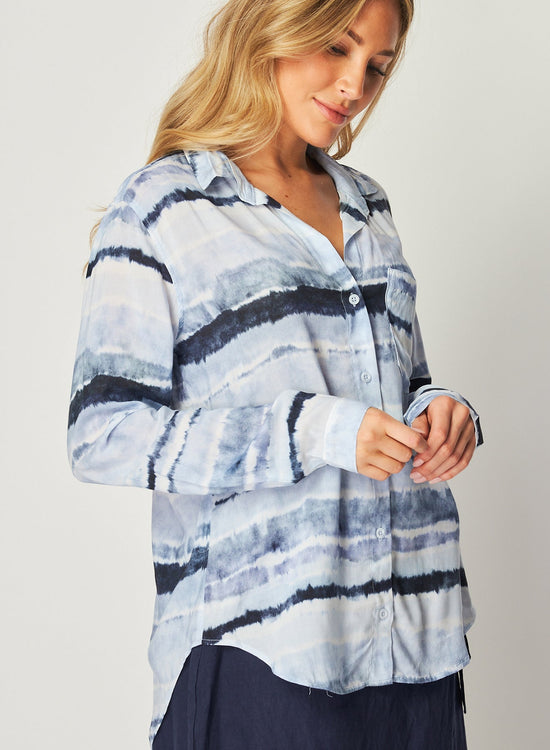 Bella DahlPocket Button Down - Indigo Stripes PrintTops