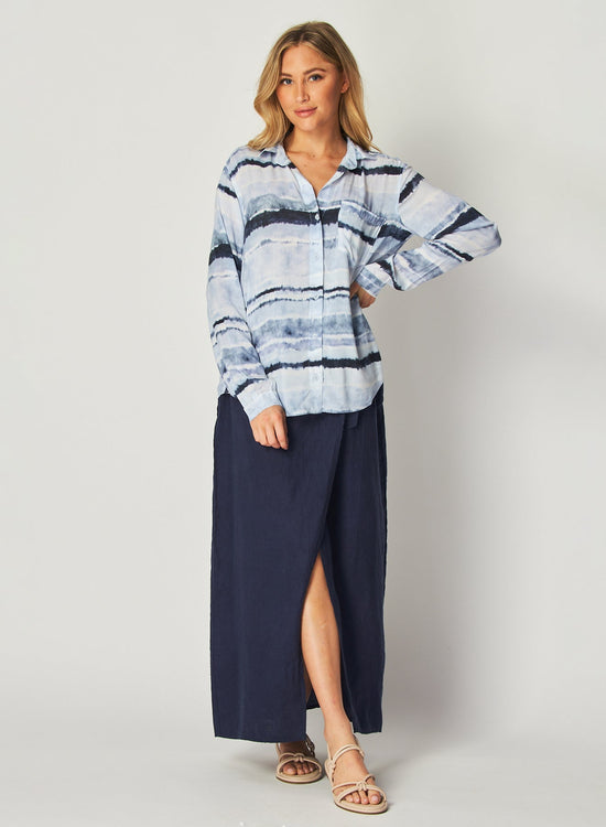 Bella DahlPocket Button Down - Indigo Stripes PrintTops