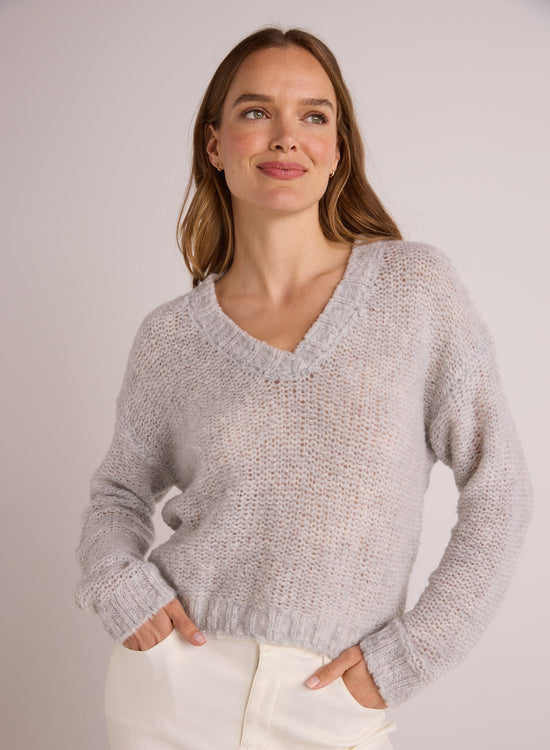 Bella DahlRelaxed V - Neck Sweater - Heather GreySweaters