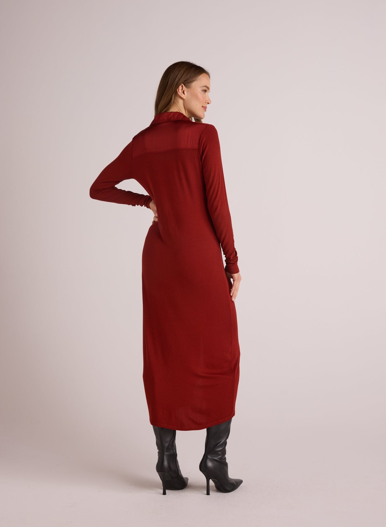 Bella DahlRib Button Down Shirt Dress - Rustic RedDresses