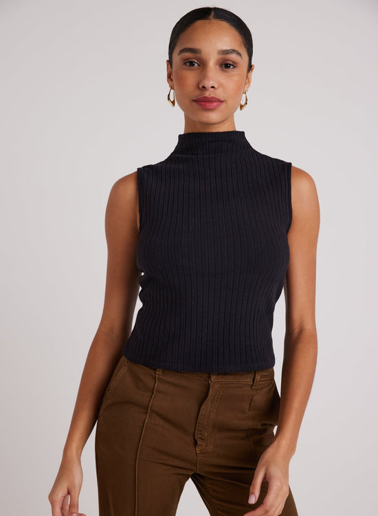 Bella DahlRib Mock Neck Top - BlackTops