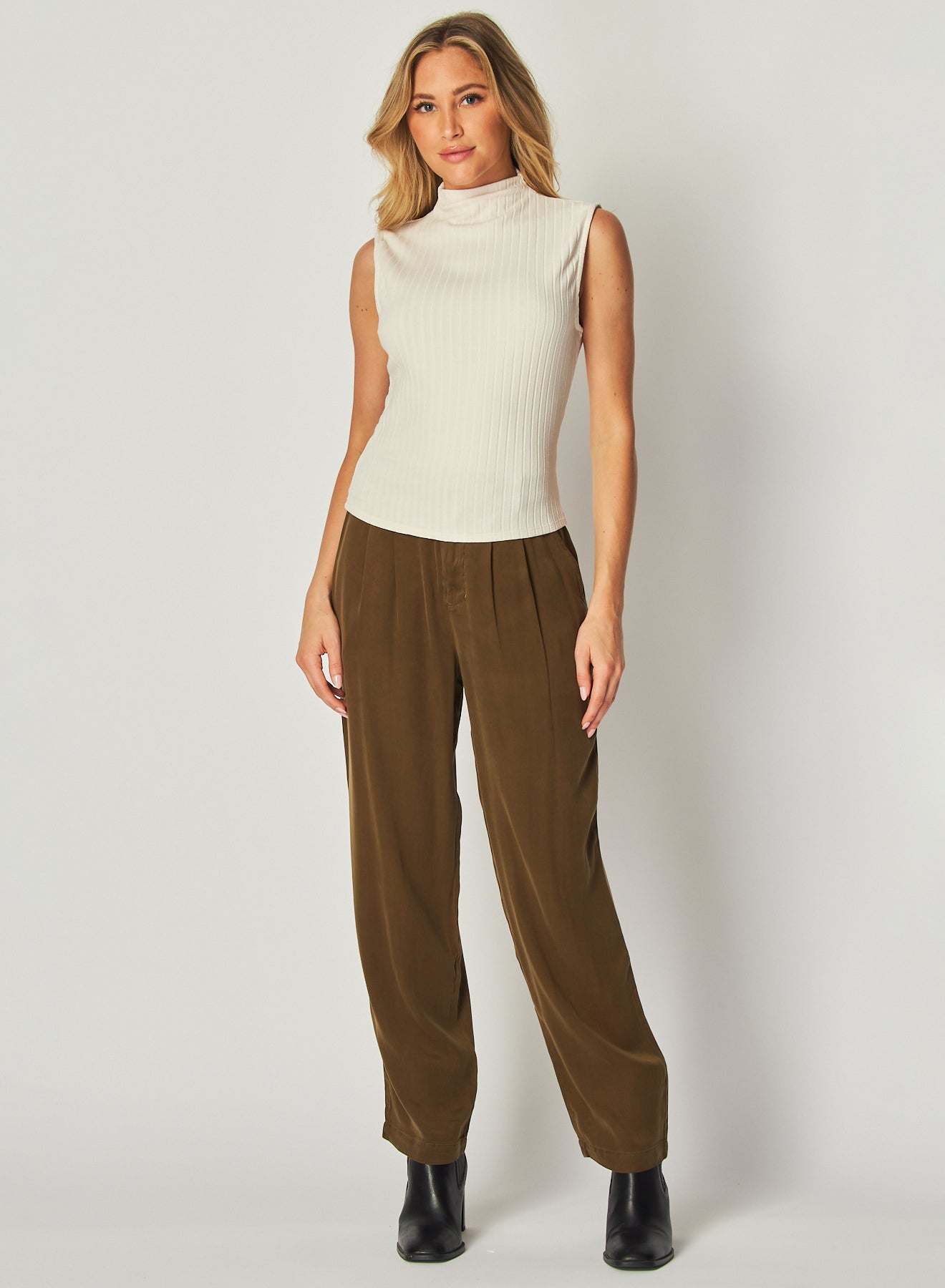 Bella DahlRib Mock Neck Top - Winter WhiteTops