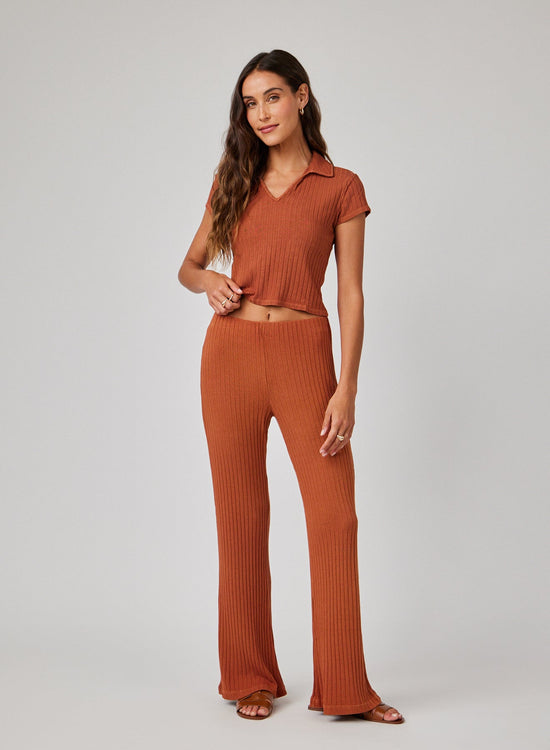 Bella Dahl Ribbed Wide Leg Pant - Spring Brown