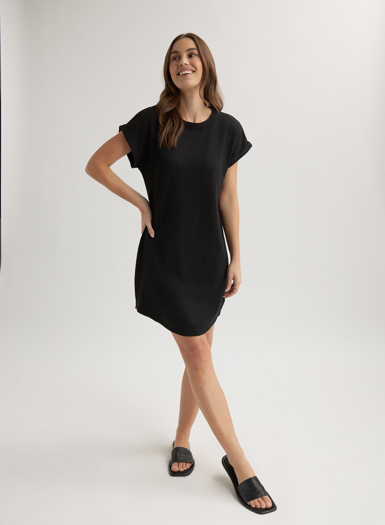 Bella DahlRoll Sleeve T-Shirt Dress - BlackDresses