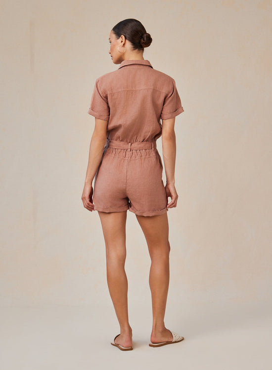 Bella DahlRolled Hem Utility Romper - Terracotta BrownJumpsuits & Rompers