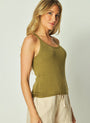 Bella DahlRounded Neck Linen Jersey Tank - Dried HerbTops