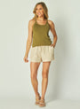 Bella DahlRounded Neck Linen Jersey Tank - Dried HerbTops