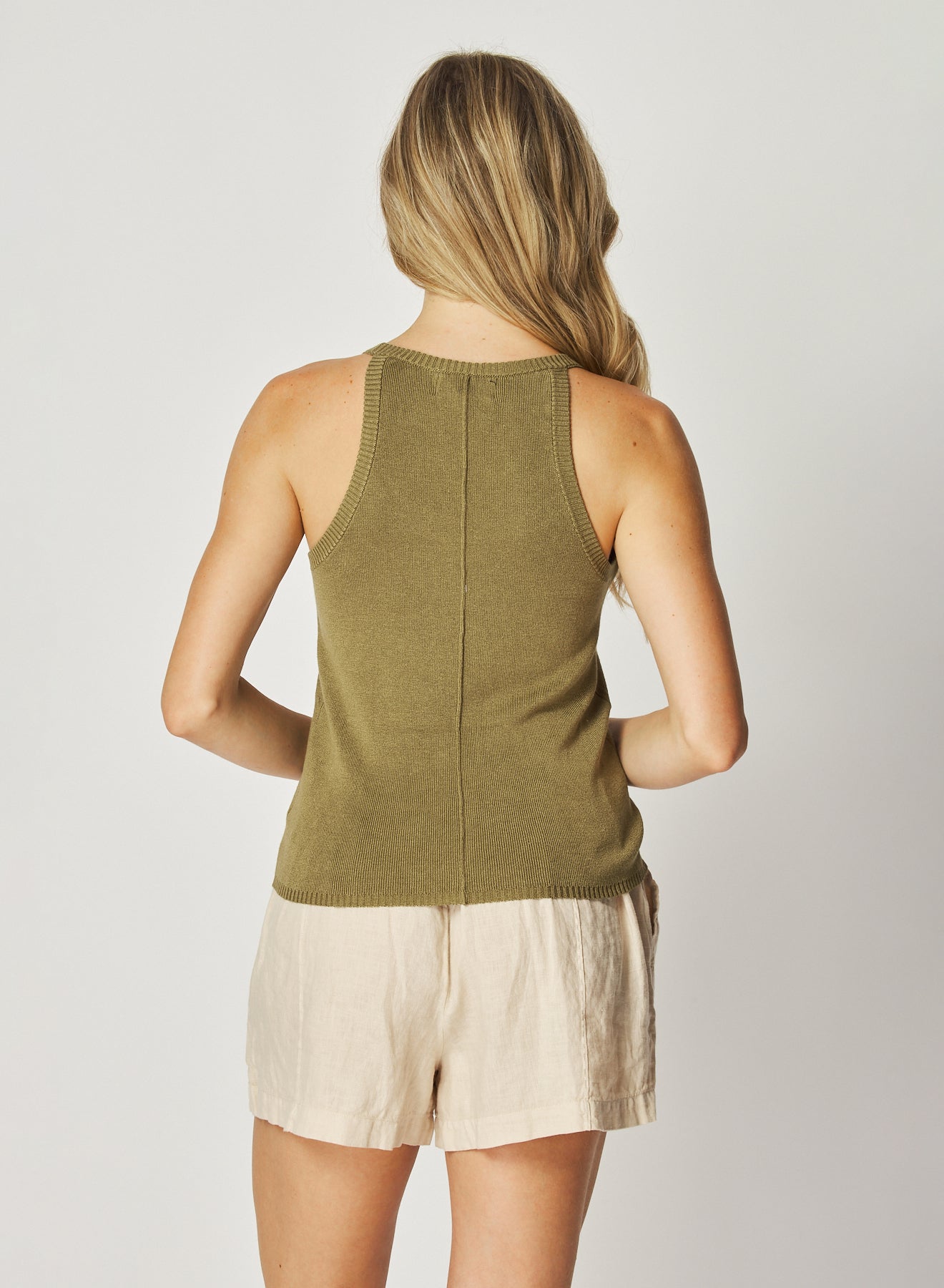 Bella DahlRounded Neck Linen Jersey Tank - Dried HerbTops