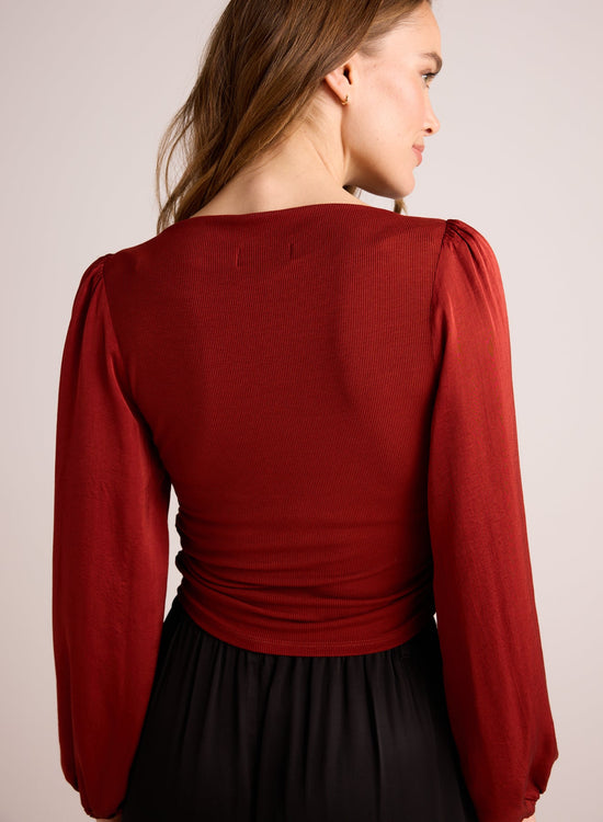 Bella DahlRuched Waist Flowy Sleeve Top - Rustic RedTops