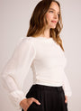 Bella DahlRuched Waist Flowy Sleeve Top - Winter WhiteTops