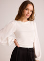 Bella DahlRuched Waist Flowy Sleeve Top - Winter WhiteTops