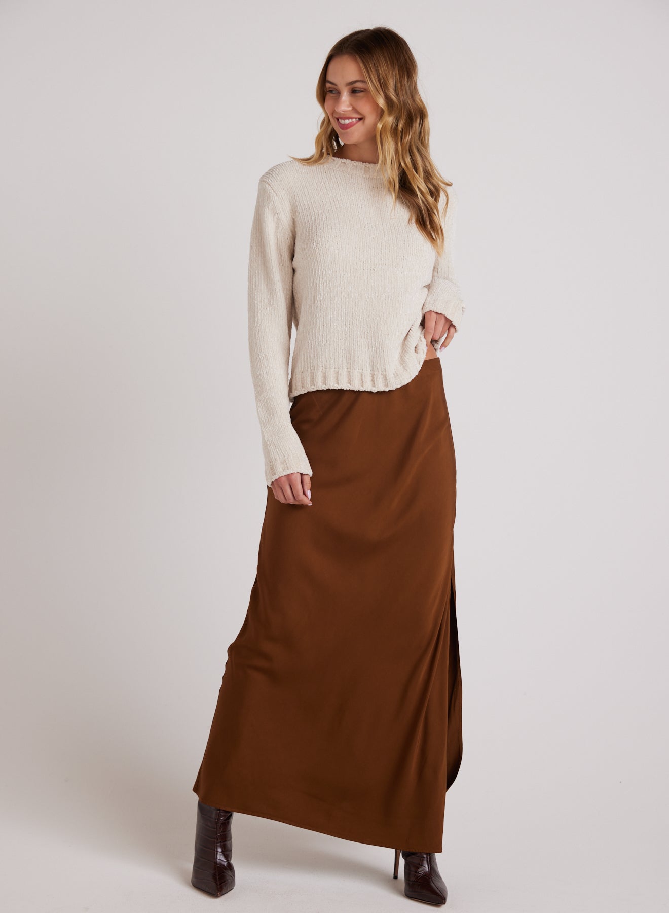 Bella DahlSatin Side Slit Maxi Skirt - Twilight GoldBottoms