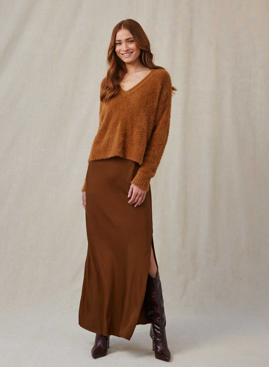 Bella DahlSatin Side Slit Maxi Skirt - Twilight GoldBottoms