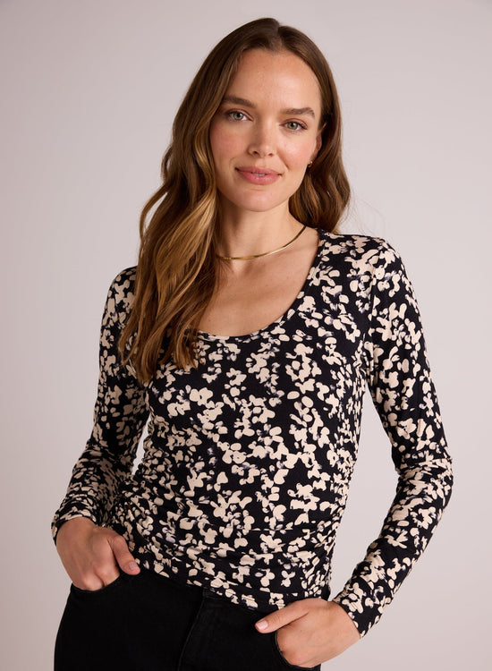 Bella DahlScoop Neck Shirred Long Sleeve Knit Top - Ditsy Floral PrintTops