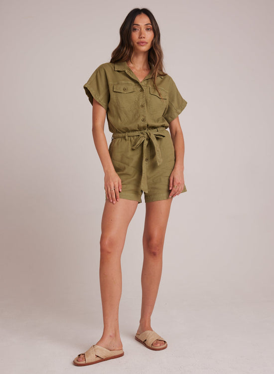 Bella DahlSearose Romper with Belt - Tropical OliveJumpsuits & Rompers