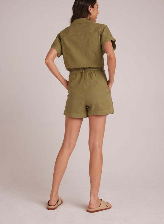 Bella DahlSearose Romper with Belt - Tropical OliveJumpsuits & Rompers