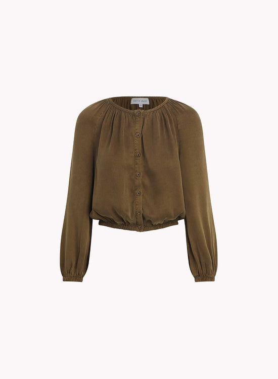 Bella DahlShirred Button Front Blouse - Autumn OliveTops