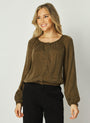 Bella DahlShirred Button Front Blouse - Autumn OliveTops