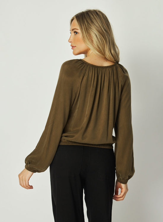 Bella DahlShirred Button Front Blouse - Autumn OliveTops