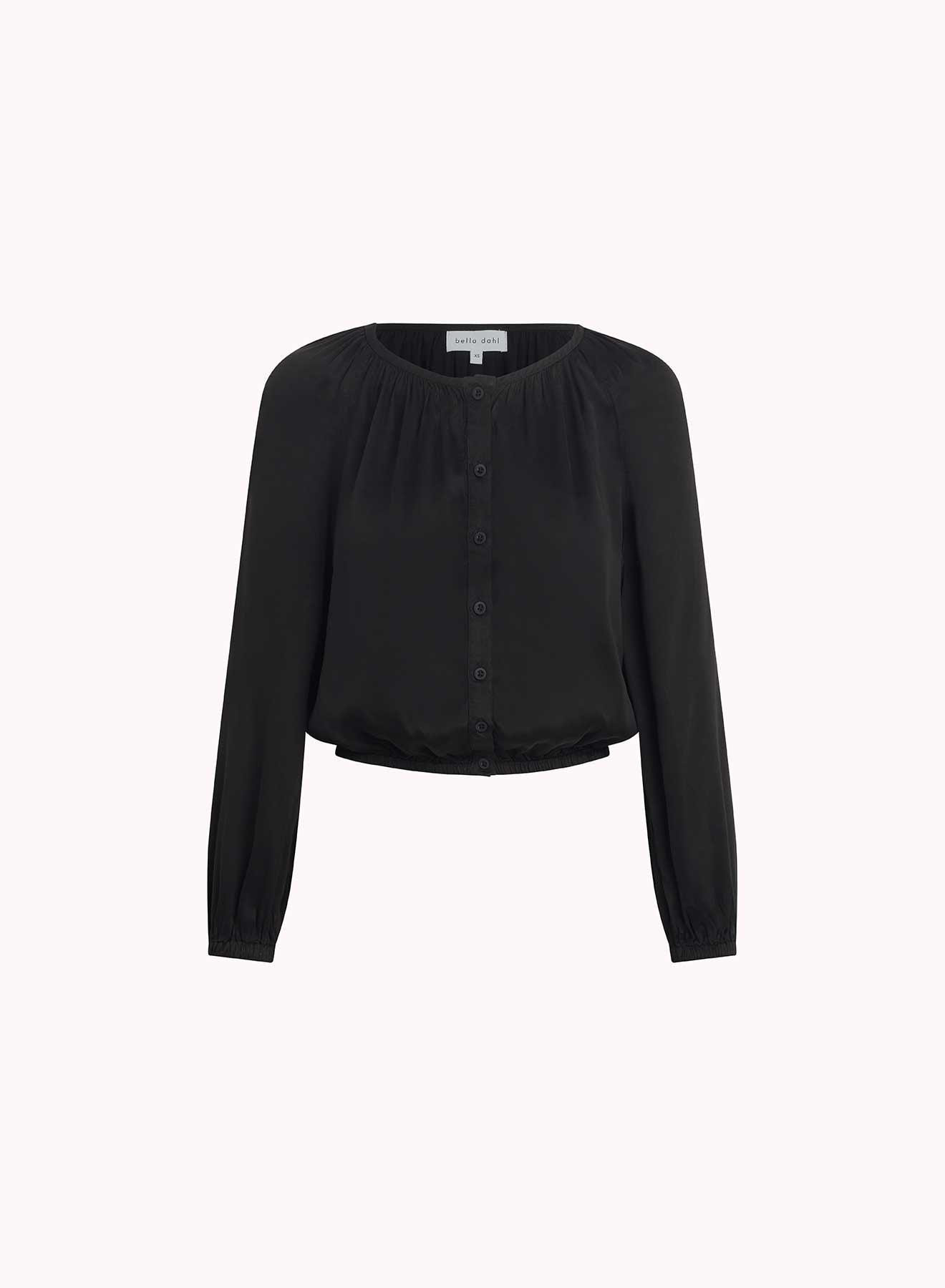 Bella DahlShirred Button Front Blouse - BlackTops