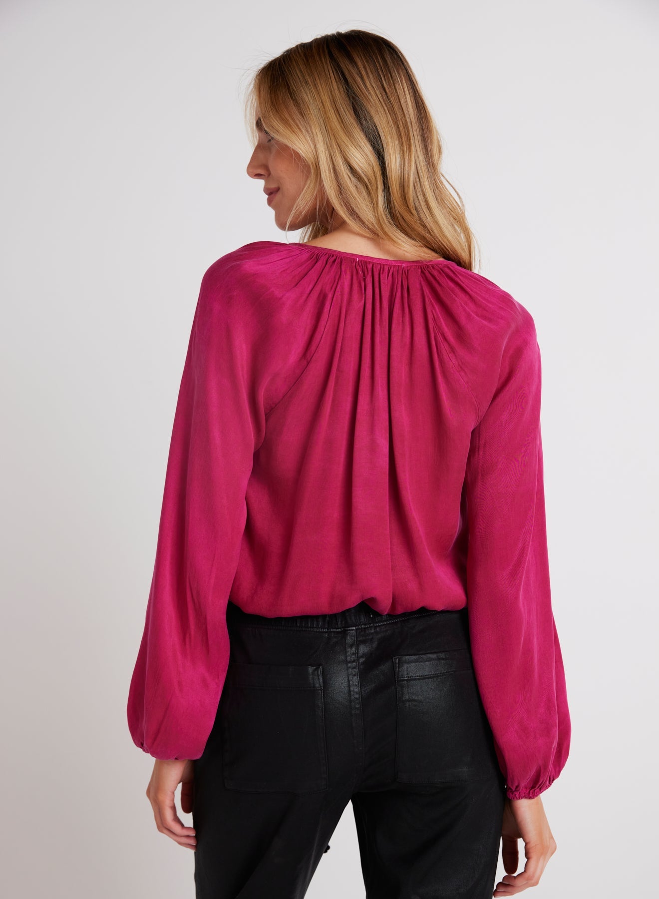 Bella DahlShirred Button Front Blouse - Fuchsia BerryTops