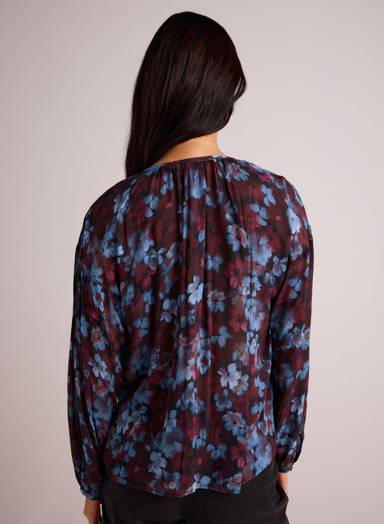 Bella DahlShirred Neck Blouse - Berry Bloom PrintTops