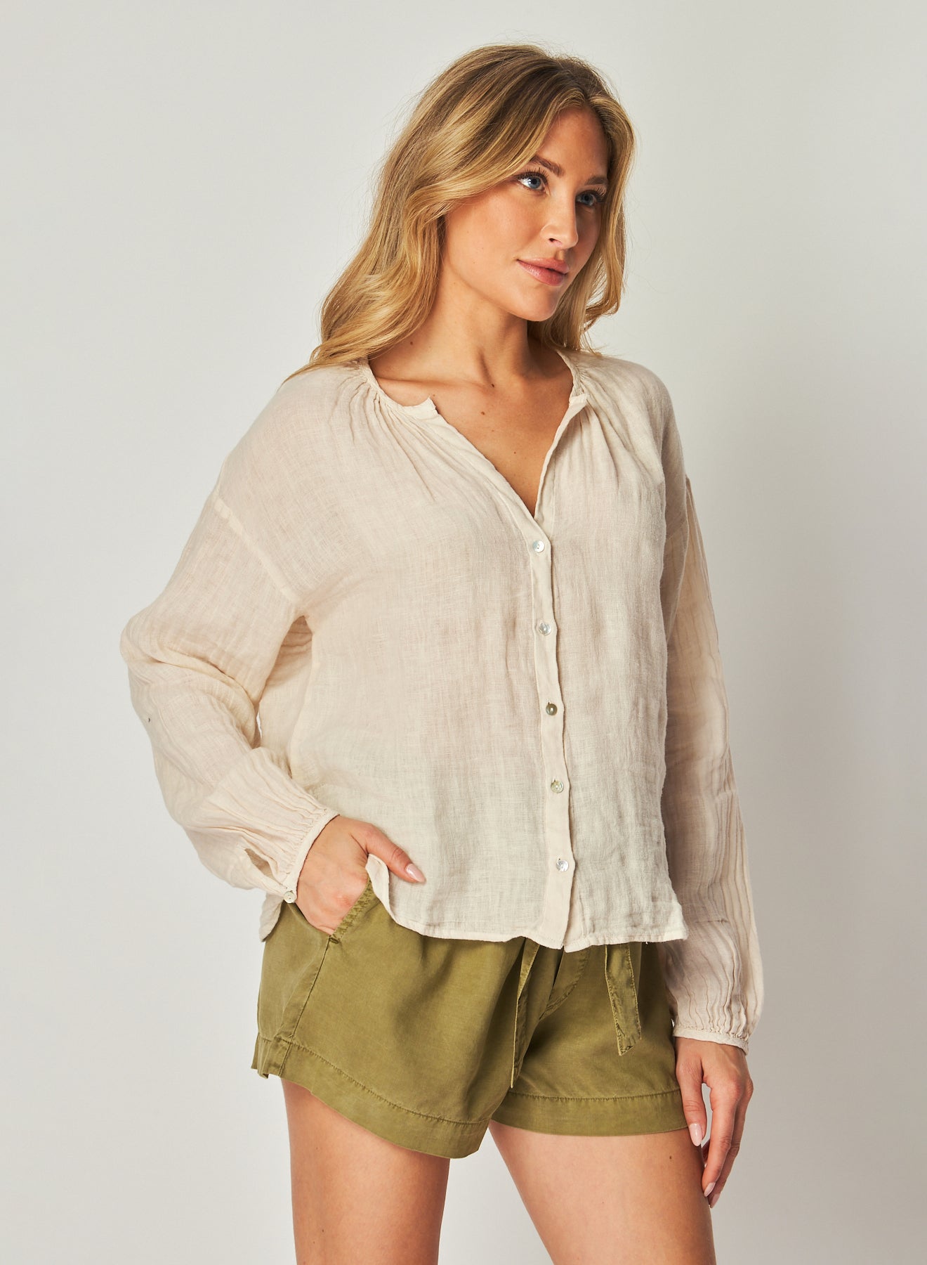 Bella DahlShirred Neck Blouse - Samba TanTops