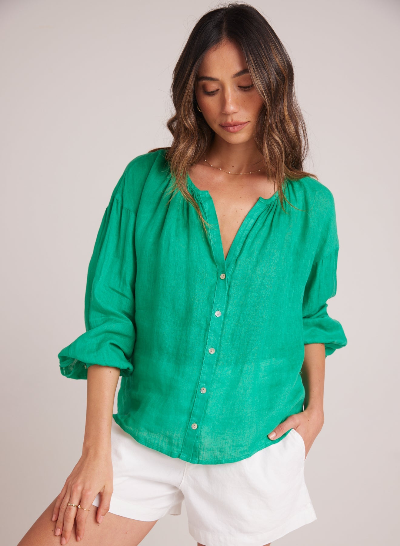 Bella DahlShirred Neck Blouse - Tropical GreenTops