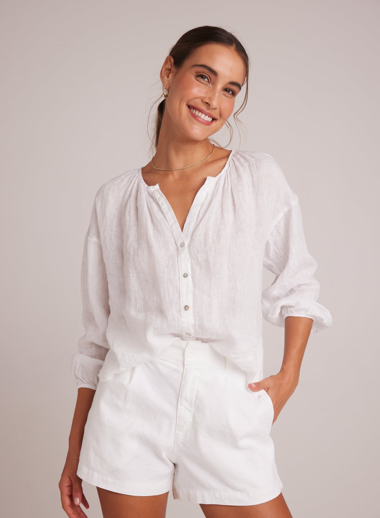 Bella DahlShirred Neck Blouse - WhiteTops