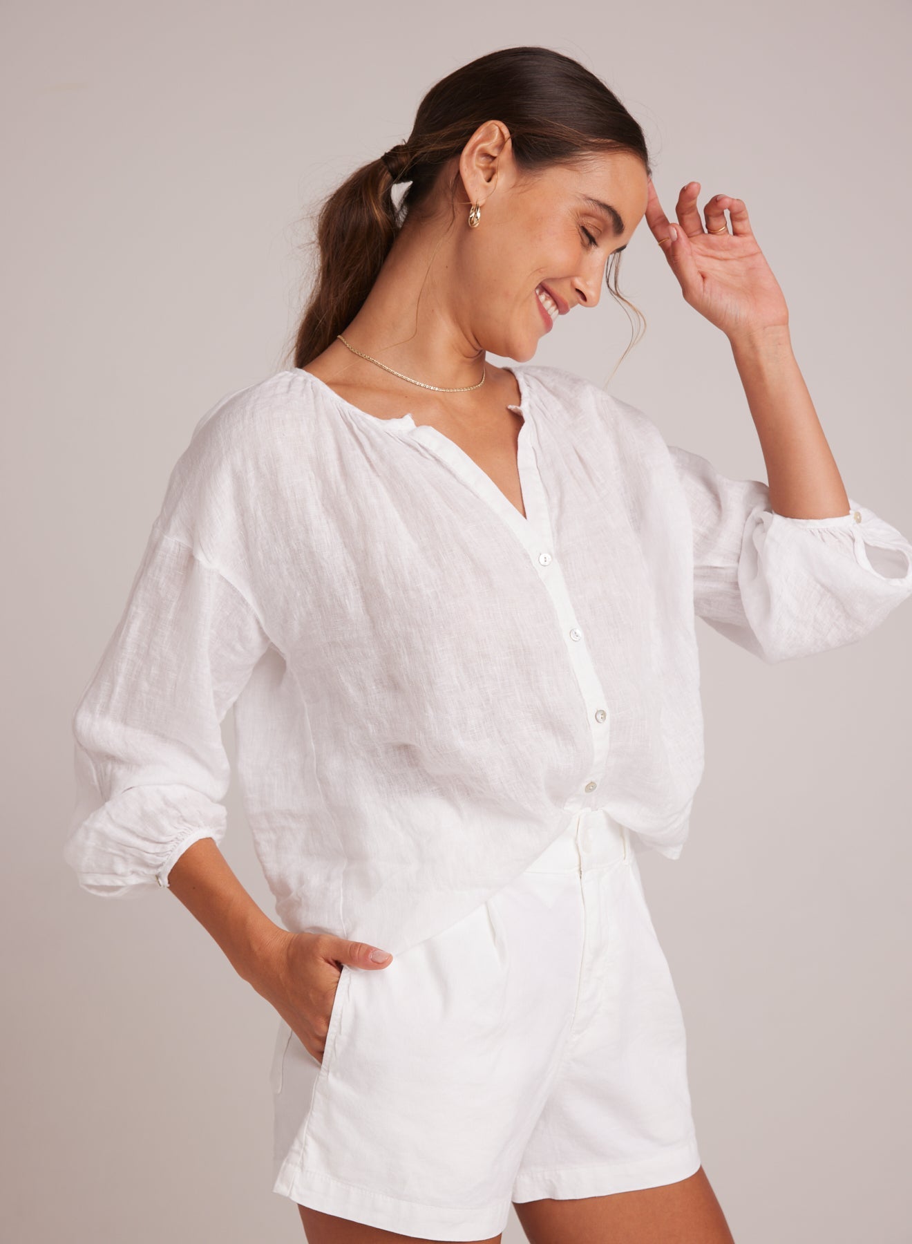 Bella DahlShirred Neck Blouse - WhiteTops