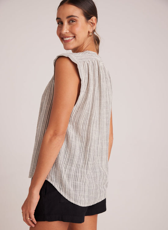 Bella DahlShirred Pullover Cap Sleeve - Eze Slub StripeTops