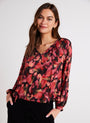 Bella DahlShirred Raglan Tie Front Blouse - Autumn Bloom PrintTops