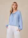 Bella DahlShirred Raglan Tie Front Blouse - Coastal Spray WashTops