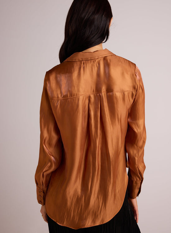 Bella DahlShirt Tail Button Down - Ember Glow ShimmerTops